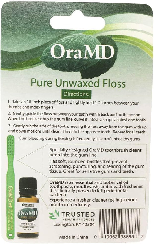 OraMD Pure Unwaxed Dental Floss, 54.6 Yards, Chemical Free, Shred Resistant, Pack of 6