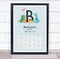 The Card Zoo New Baby Birth Details Christening Nursery Dinosaur Initial B Gift Print