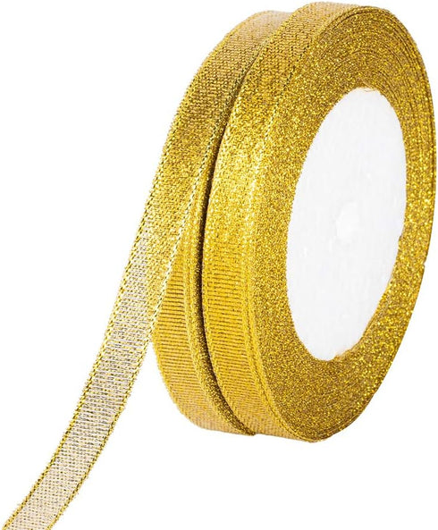Molshine 50yard (2rolls) Gold Organza Ribbons - Shimmer Sheer Thin Glitter Ribbon for DIY and Christmas Decoration