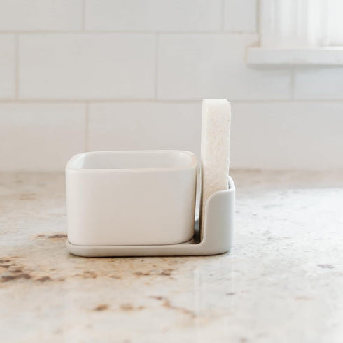 Set Counter Full Circle Bubble Up Combo Family Safe, Formaldehyde-Free Gray Ceramic Soap Dish with Plant-Based Sponge