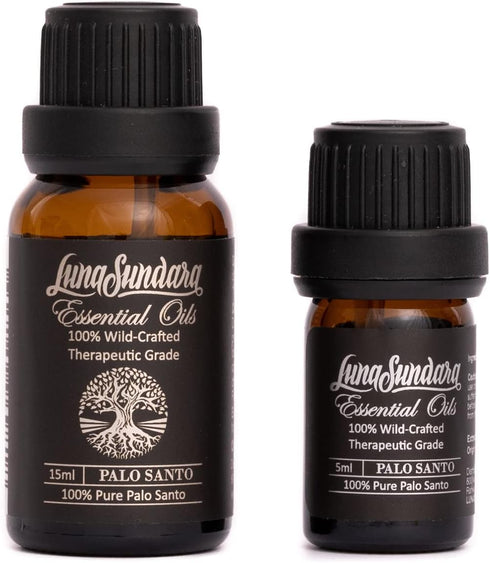 Luna Sundara Palo Santo Essential Oil, Wild-Crafted, Therapeutic Grade, 100% Pure Organic Undiluted Peruvian Palo Santo from Wild Harvested Botanicals, for Meditation and Spiritual Cleansing