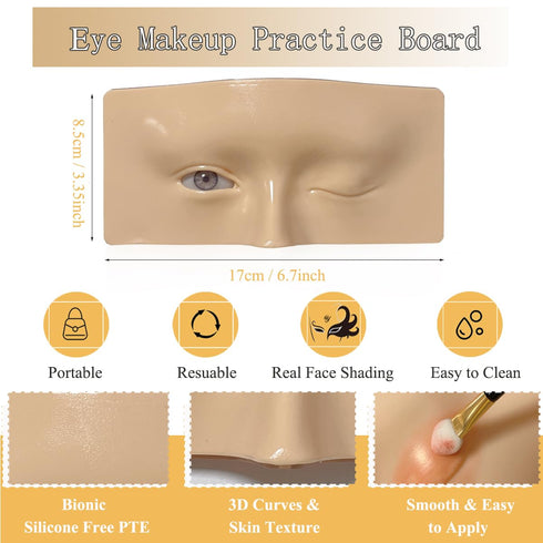 Makeup Mannequin Face with Practice Board, 3D Reusable Eye Makeup Face for Artists and Beginners