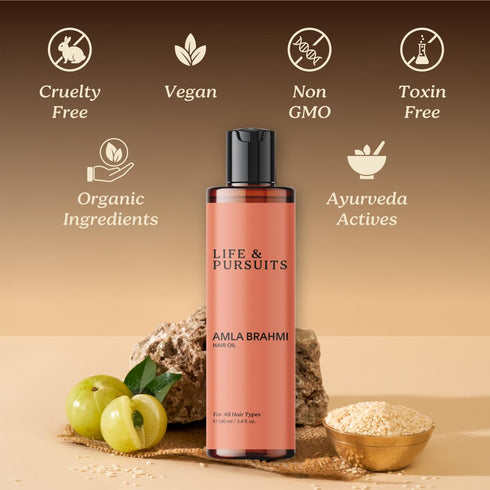 Life & Pursuits Amla Brahmi Oil - 3.4 Oz Natural Indian Ayurvedic Blend for Hair and Scalp Nourishment