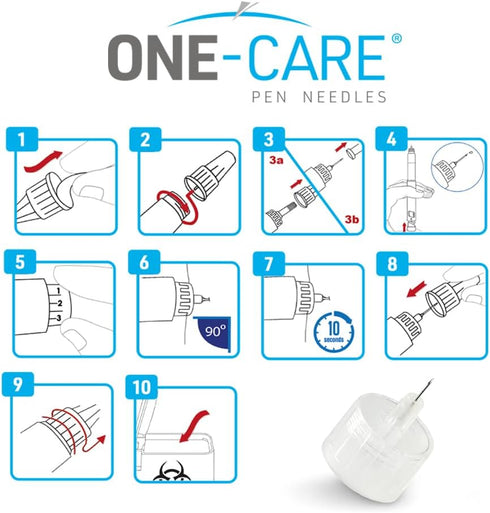 ONE-CARE Pen Tips 31G x 5/32’’ (4mm), Universal Fit, Optimal Skin-Contact for Comfort, Sterile, 100 Count