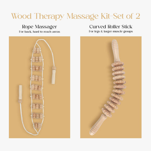 Wood Therapy Massage Tools - Neck Massager, Foam Roller, Back Scratcher, Lymphatic Drainage Curved Roller Stick, Back