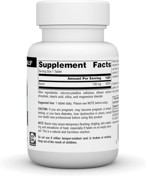 Source Naturals Niacin 100 mg Vitamin B-3, Non-GMO - 100 Tablets