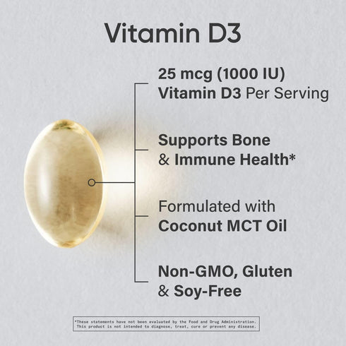 Sports Research Vitamin D3 1000 IU with Coconut MCT Oil - High Potency Vitamin D Supplement for Immune & Bone Support - Non-GMO Verified, Gluten & Soy Free - 25 mcg (360 Liquid Softgels)