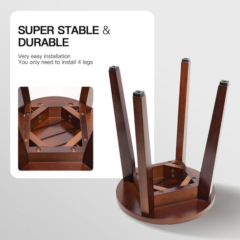 16 Inch Round Bamboo Waterproof Shower Bathroom Stool Chair, Duty Wooden Bath Corner Shaving Legs Bench Seat (Walnut