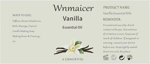 Vanilla Essential Oil 4 Oz - Pure Essential Oils for Massage, Skin, Diffuser, Aromatherapy 120 mL