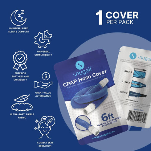 Snugell CPAP Hose Cover, 6ft Tubing Wrap in Blue for ResMed, Fisher & Paykel, Ultra-Soft Fleece Cover