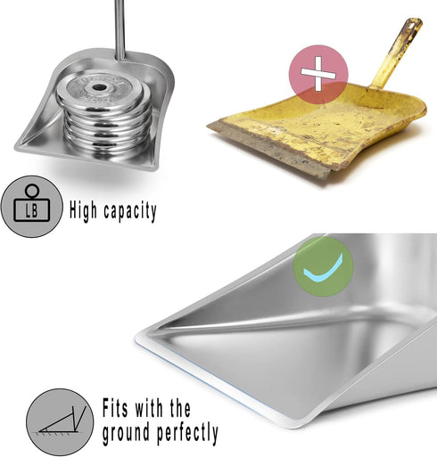 SUTINE Broom and Dustpan Set for Home, 56" Upright Long Handle, Heavy Duty Stainless Steel Dust Pan for Indoor Outdoor