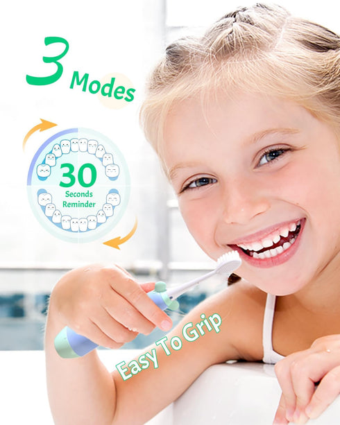 NELL&WELL Kids Electric Toothbrush, 2-Min Timer, 3 Modes, IPX 7 Waterproof, Battery Powered for Ages 3+