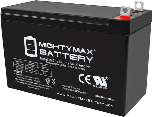 Mighty Max Battery ML9-12NB -12 Volt 9 AH, Nut and Bolt (NB) Terminal, Rechargeable SLA