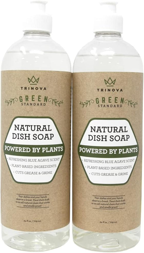 TriNova Natural Dish Soap Organic Formula - Powerful Eco-Friendly Cleaner for Dishes & Kitchen Items, 2 Pack 24 oz