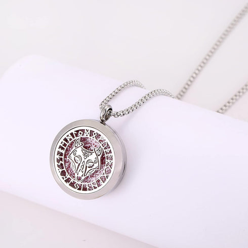 Viking Runes Aromatherapy Diffuser Necklace - Stainless Steel Locket Pendant
