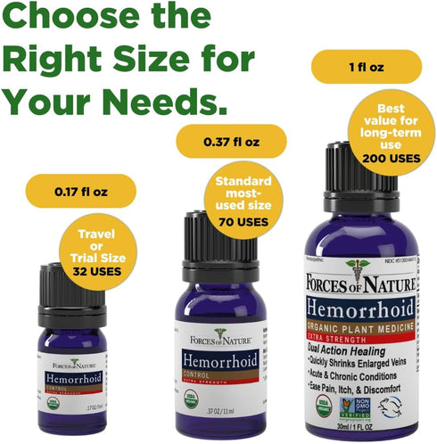Forces of Nature Hemorrhoid Control Extra Strength, Organic Medicine with Witch Hazel, 5ml