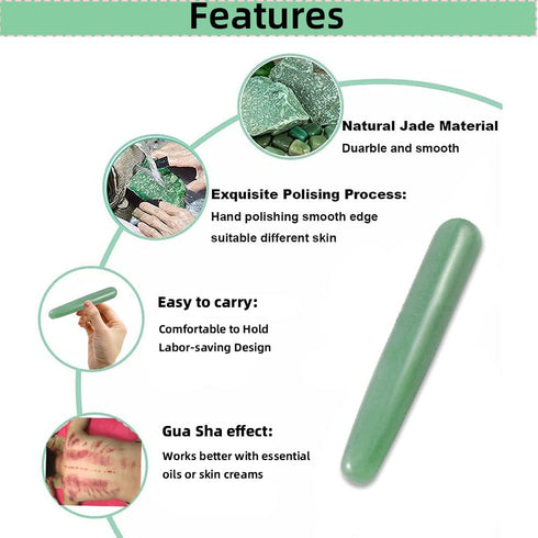 Gua Sha Massage Tools Jade Manual Stick for Deep Tissue Natural Facial & Full Body Pain Relief