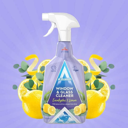 Astonish Streak Free Window & Glass Cleaner, 3 Pack Spray Bottles with Vinegar for Deep Cleaning, 750ml