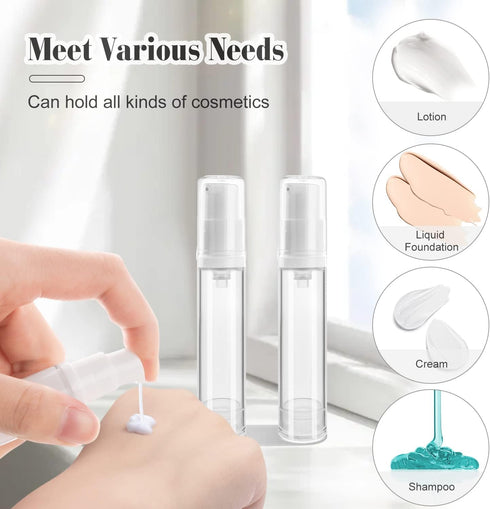 20Pcs 10ml Airless Pump Bottle Set - Refillable Plastic Vacuum Dispenser for Lotion & Toiletries