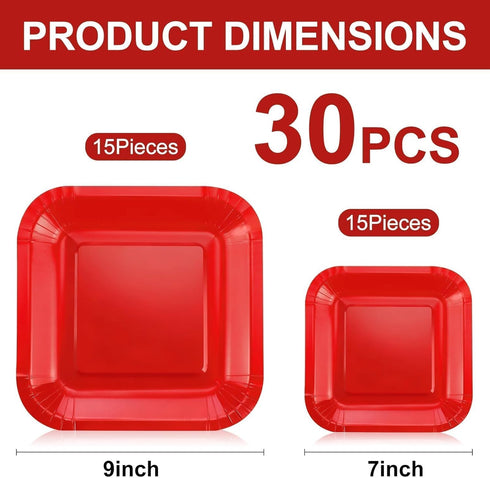 RXLWYUNLAE 30 7 Inch, 9 Inch) Pcs Square Paper Plates-Red Party Disposable Dinnerware Plates, Birthday Wedding