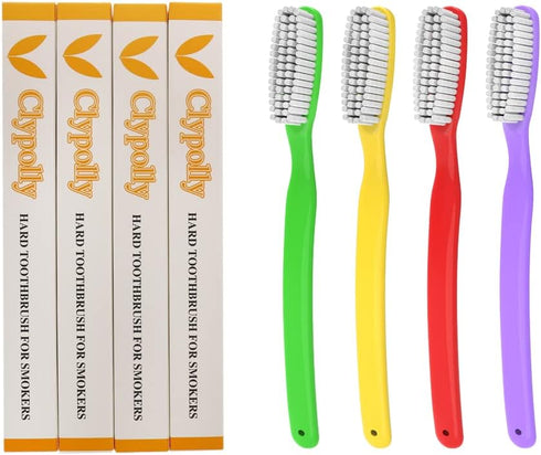 Hard & Firm Toothbrush, Stiff Bristle Brush for Smokers, Oral Care Teeth Whitening Cleaning, Travel Pack of 24