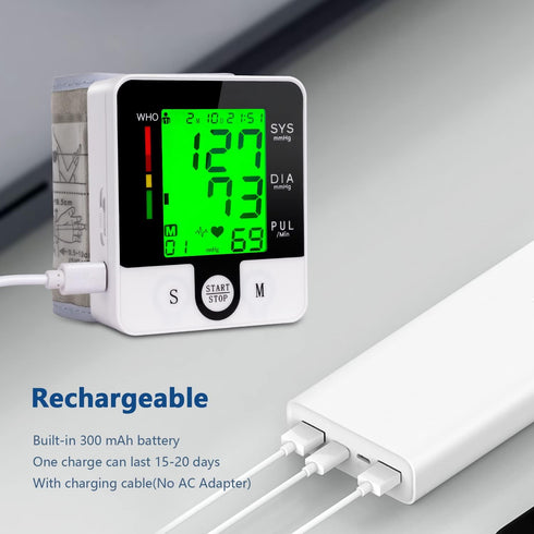 Talking Digital Wrist Blood Pressure Monitor, Automatic Machine with Rechargeable Cuff for Home Use, Large LCD Display