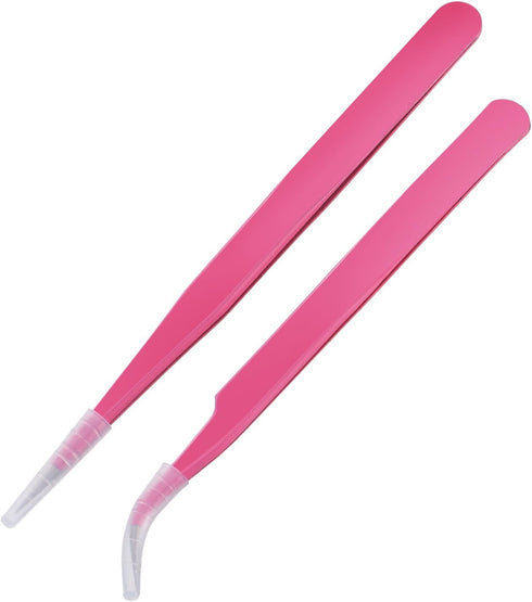 Hotop 2 Pieces Straight and Curved Tip Tweezers, Stainless Steel Eyelash Extension Application Tools