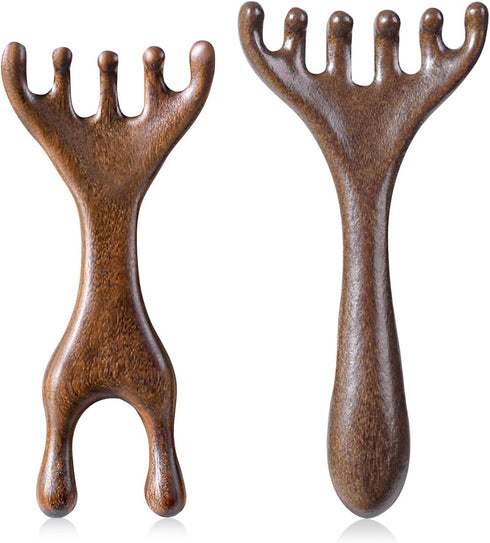 WHFDCai 2 Pack Wooden Massage Comb, Multi-Functional Handheld Head Massage Tool, Acupoint Massager,
