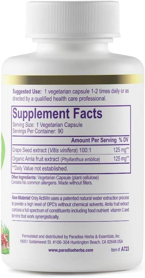 Paradise Herbs Grape Seed Extract, Active Whole Spectrum, Antioxidant, Vegan, Non GMO, Gluten Free, 90 Vegetarian Capsules