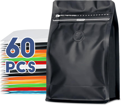 Coffee Bags with Valve(60pcs,8 oz,1/2 lb) Vented Coffee Beans Packaging Bags High