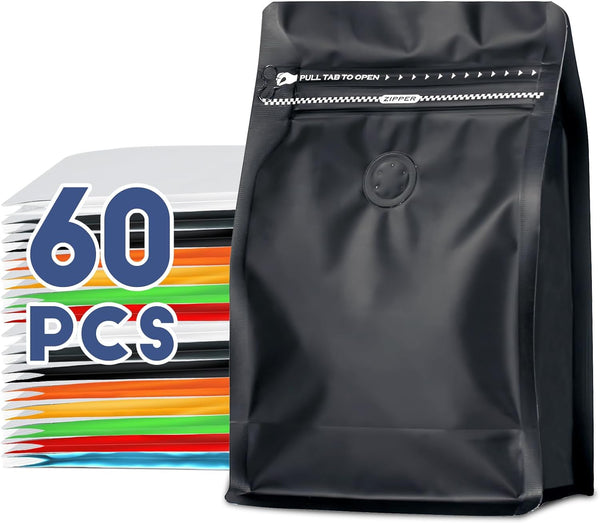Coffee Bags with Valve(60pcs,8 oz,1/2 lb) Vented Coffee Beans Packaging Bags High