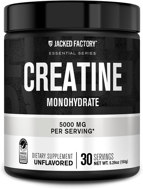 Jacked Factory Creatine Monohydrate Powder 150g - Unflavored Supplement for Muscle Growth, Strength, Energy, 30 Servings