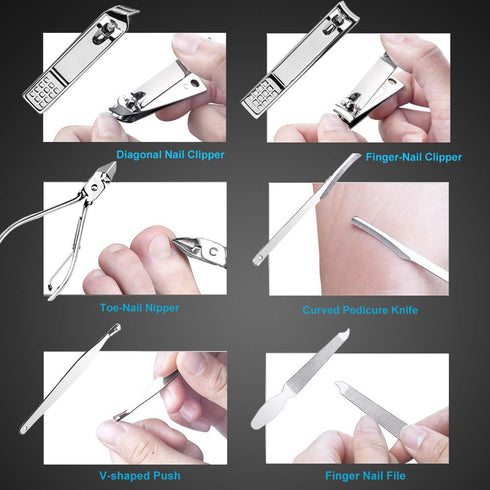 Nail Clippers Set, Fingernail and Toenail Clipper Cutters, 18 Pieces Stainless Steel Professional Grooming Kit