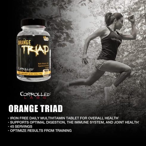CONTROLLED LABS Orange Triad Daily Multivitamin, Iron Free Sports Supplement for Workout, 45 Servings