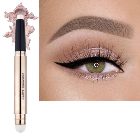 2 in 1 Eyeshadow Stick and Sponge Makeup Brush, Long Lasting Waterproof Cream Shimmer Shadow Pencil