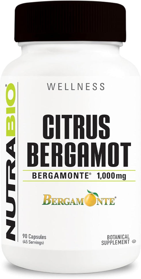NutraBio Citrus Bergamot Bergamonte Extract Supplement - 1,000mg for Cardiovascular Health, 90 Capsules