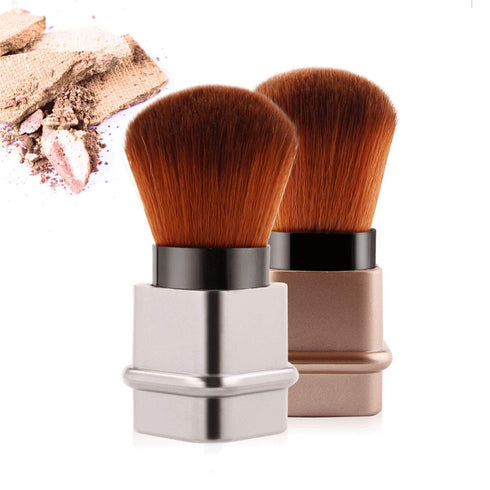 Retractable Kabuki Makeup Brushes Set - Foundation, Powder, Blush, Bronzer, Face Blender Brush with Cover - Golden
