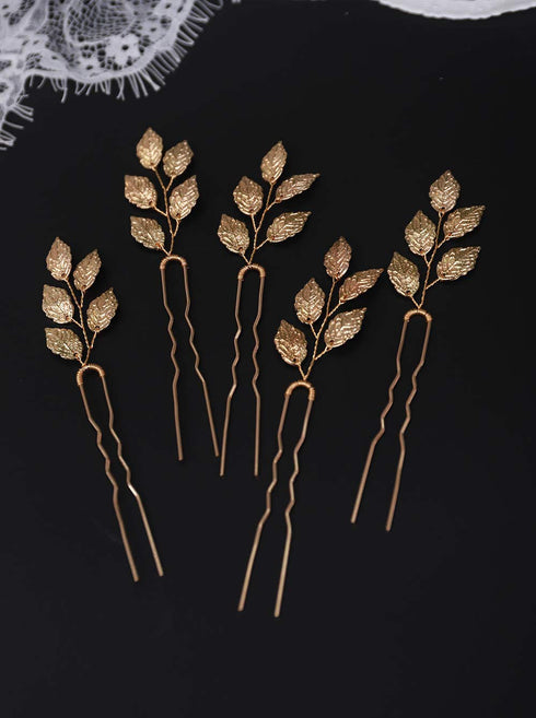 YERTTER 5 PCS Gold Leaves Hair Pins, Bridal Hair Accessories for Bride and Bridesmaids Wedding Hair Piece