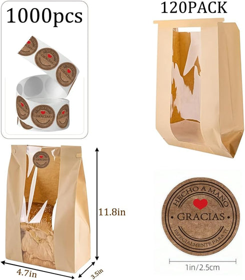 PEOKPIPLE 120 Pack 11.8x3.5x4.7 Inch 1000 Packaging Sourdough Bread Bags with Tin Tie Lock Paper Bread Bags