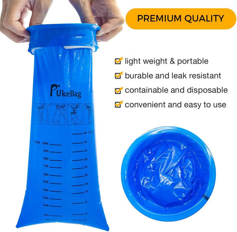 Emesis Bags, Disposable Vomit Bags for Travel Motion Sickness, 12 Pack Blue Nausea Bags
