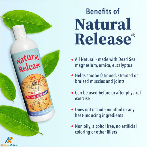 Natural Release Muscle & Joint Gel for Humans - Relief for Sore Backs, Knees, Hips - Fast Acting (16oz & 4oz)