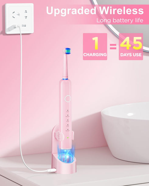 MCUDKIK 8 (2 5 2-Minute Rotating Electric Toothbrush for Adults, Brush Heads Types) & Travel Case, Cleaning Modes