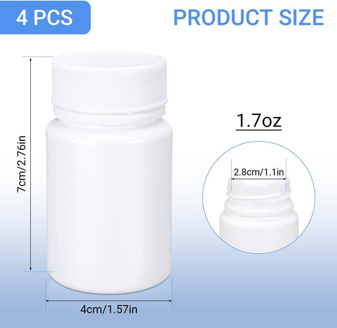 Empty Plastic Pill Bottle Medicine Bottles, Reagent Chemical Container with Smooth Screw Lid for Liquid Solid Powder