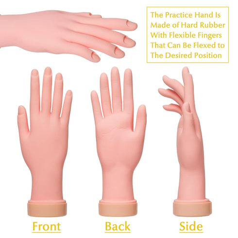 krofaue 2 Pack Right Hands Practice Nail Tips Art Trainer Tool, Flexible Bendable Movable Manicure Tool