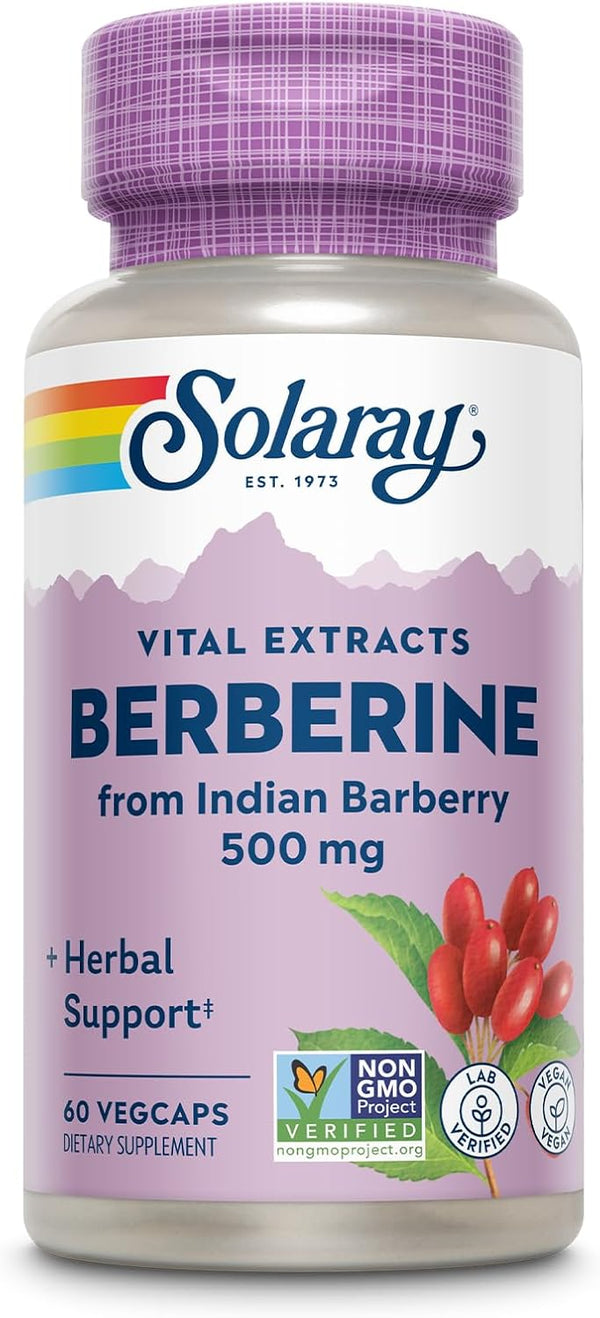 SOLARAY Berberine 500mg Supplement for Healthy Lifestyle - Vegan, Non-GMO, 60-Day Guarantee, 60 VegCaps