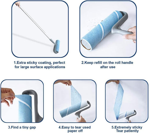 Layers Large Pet Mega Cleaning Floor Roller - Long Sticky Mop with 4-Foot Extendable Handle, 10in Wide Roller