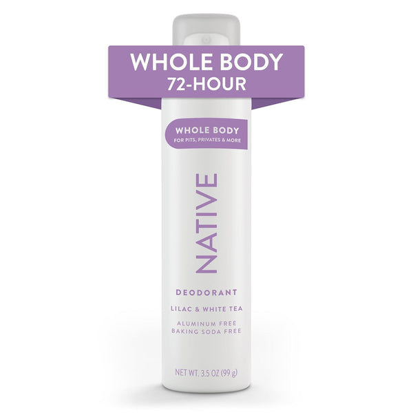 Native Whole Body Deodorant Spray, Aluminum Free with Coconut Oil & Shea Butter, 72 Hour Odor Protection, Lilac & White