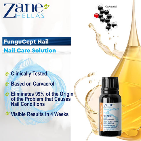 Zane Hellas FunguCept Nail Solution for Discolored, Thickened, Crumbled Nails, Visible Results in 4 Weeks 0.33 oz