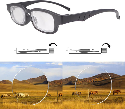 Ouolipraa 0D 350D Flex Focal Adjustable Focus to Diopters Dial Vision Reading Glasses Zoom Eyeglasses for Men Women One