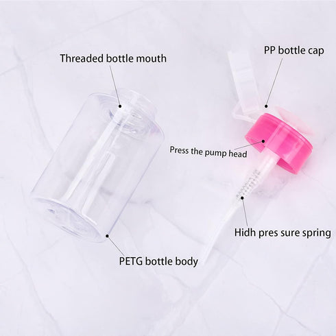 Pack of 3 Nail Polish Remover Pump Empty Dispenser Bottles for Alcohol, Nail Polish, Makeup Remover, 150ml (Hotpink Top